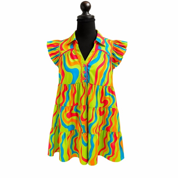 Umgee Multicolor Ruffled Mini Dress Size Small NWT - Picture 2 of 5